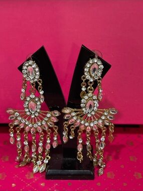 Gold-Tone Pink Crystal Chandelier Earrings - Women Jewelry